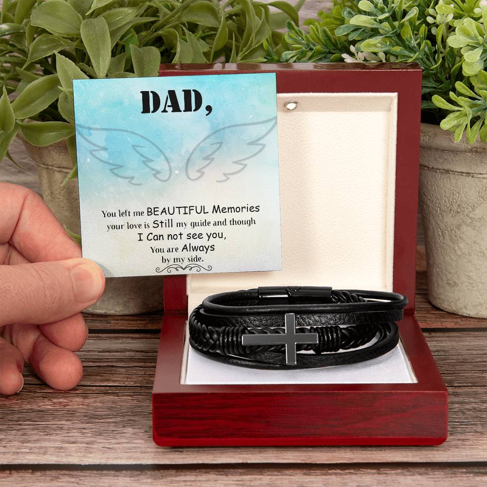 Dad You Left Me Men's Cross Bracelet - Vegan Leather with Stainless Steel-Express Your Love Gifts