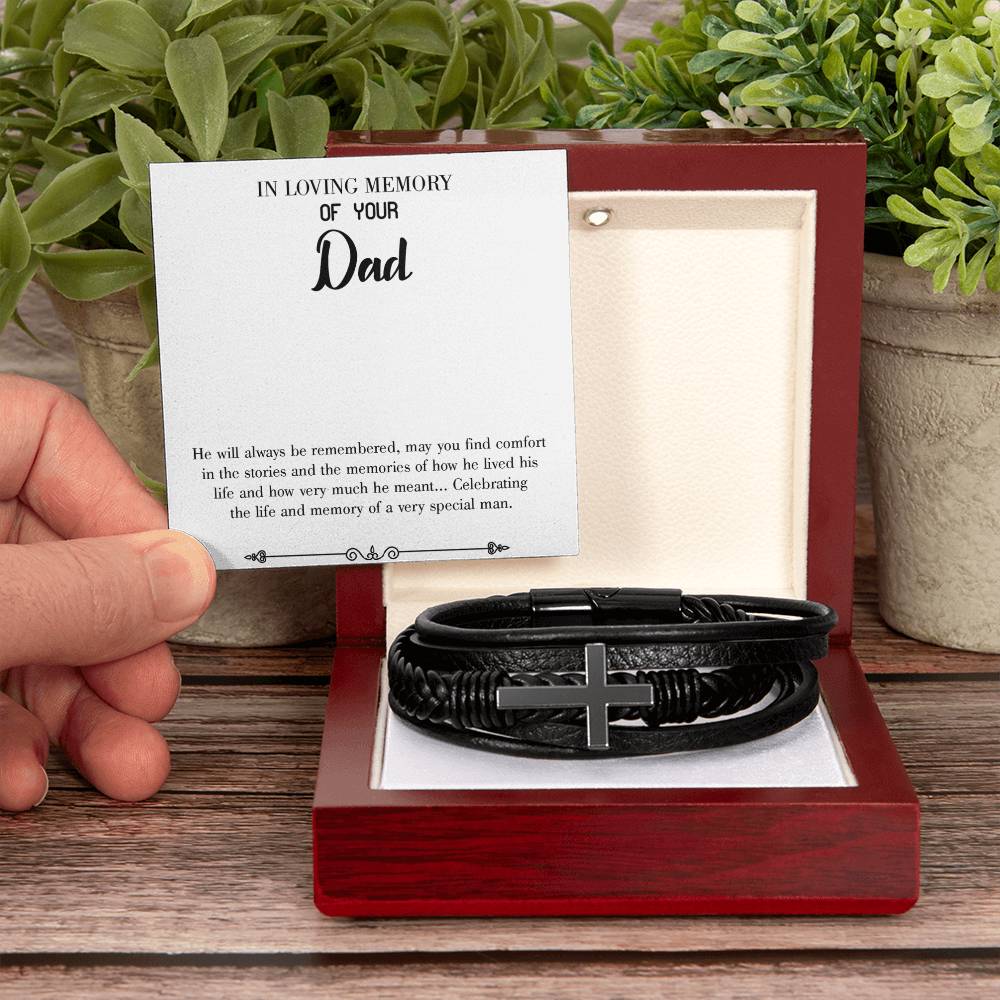 Celebrating Life Men's Cross Bracelet - Vegan Leather with Stainless Steel-Express Your Love Gifts