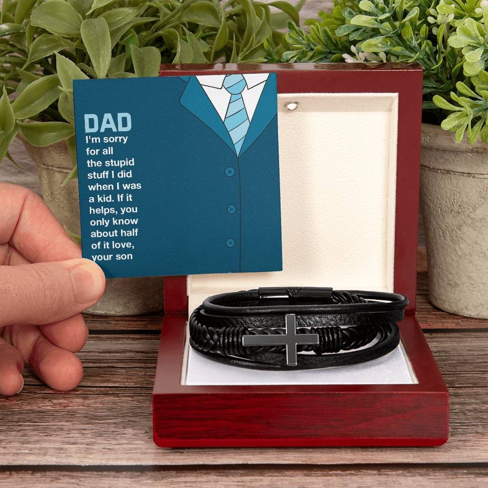 To My Dad You Only Know About Half Men's Cross Bracelet - Vegan Leather with Stainless Steel-Express Your Love Gifts