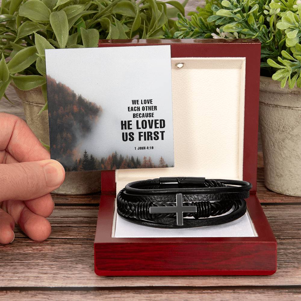 We Love Each Other Men's Cross Bracelet - Vegan Leather with Stainless Steel-Express Your Love Gifts