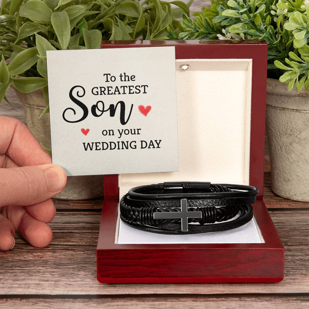 To The Greatest Son Men's Cross Bracelet - Vegan Leather with Stainless Steel-Express Your Love Gifts