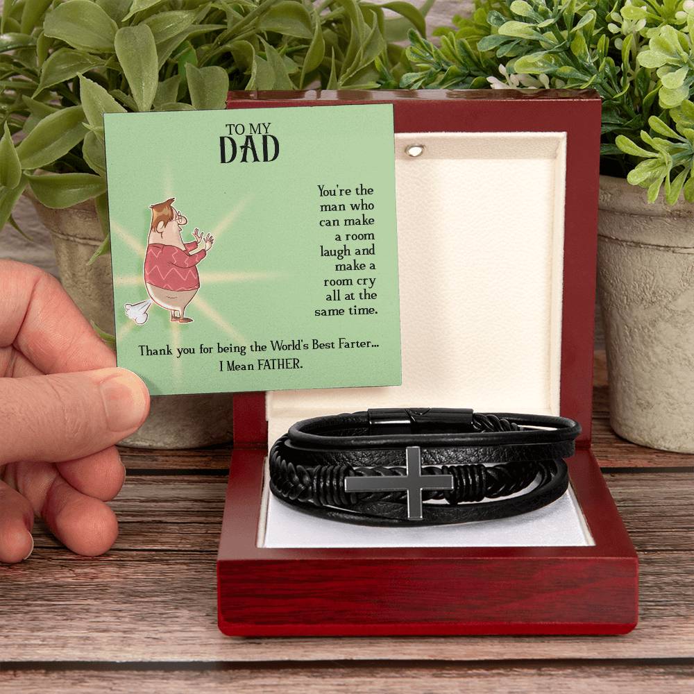 To My Dad You're the Man Men's Cross Bracelet - Vegan Leather with Stainless Steel-Express Your Love Gifts