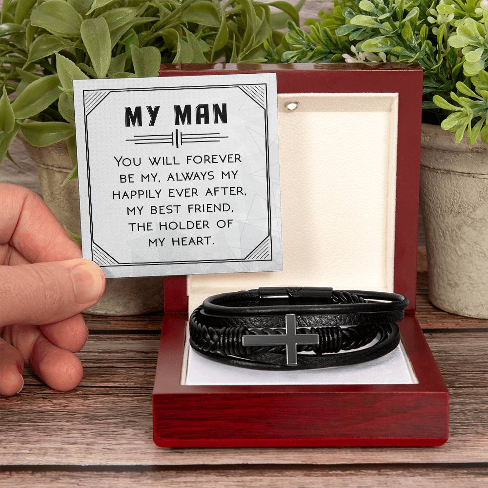 You Will Forever Be My Always Men's Cross Bracelet - Vegan Leather with Stainless Steel-Express Your Love Gifts