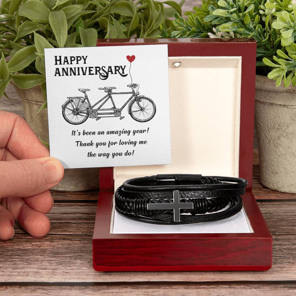 Happy Anniversary It's Been an Amazing Years Men's Cross Bracelet - Vegan Leather with Stainless Steel-Express Your Love Gifts