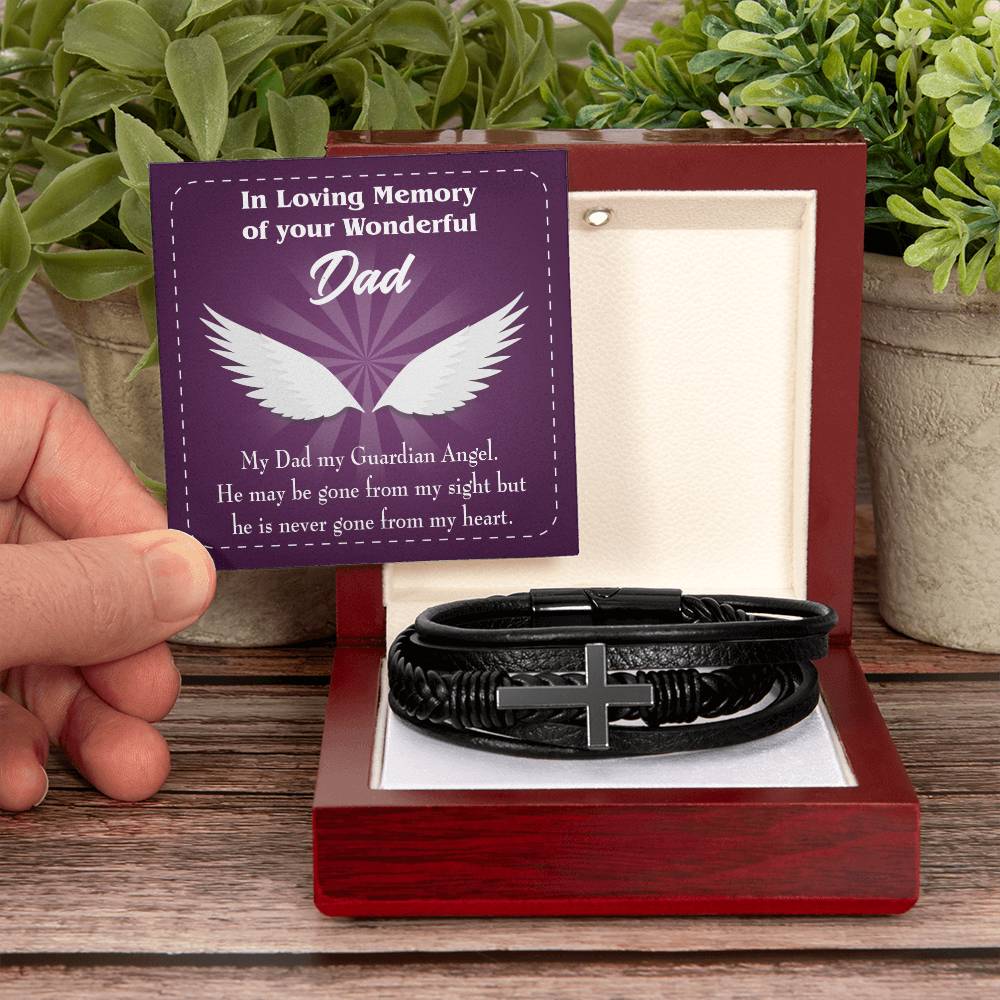 My Dad My Guardian Men's Cross Bracelet - Vegan Leather with Stainless Steel-Express Your Love Gifts