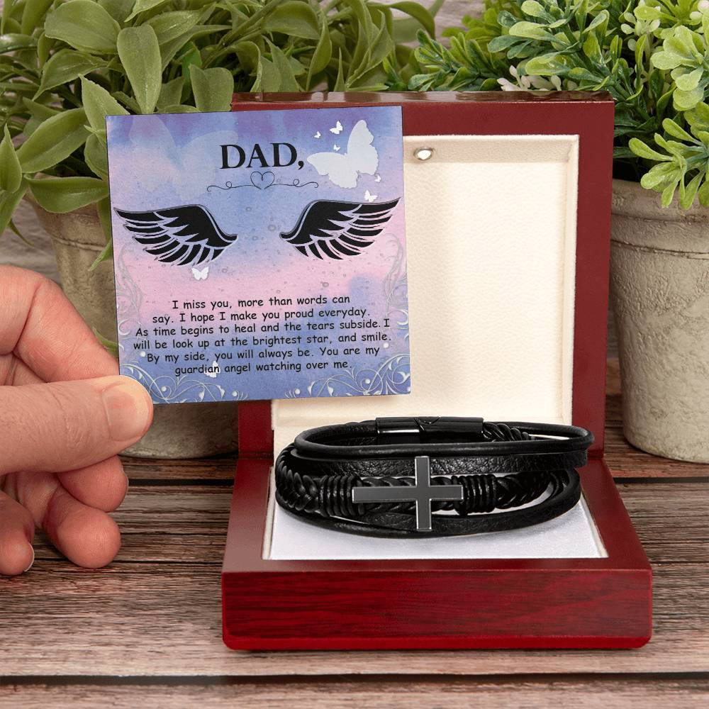 I Miss You More Than Words Men's Cross Bracelet - Vegan Leather with Stainless Steel-Express Your Love Gifts