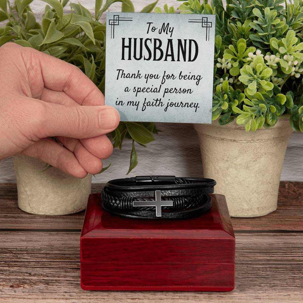 To My Husband Thank You for Being Special Men's Cross Bracelet - Vegan Leather with Stainless Steel-Express Your Love Gifts