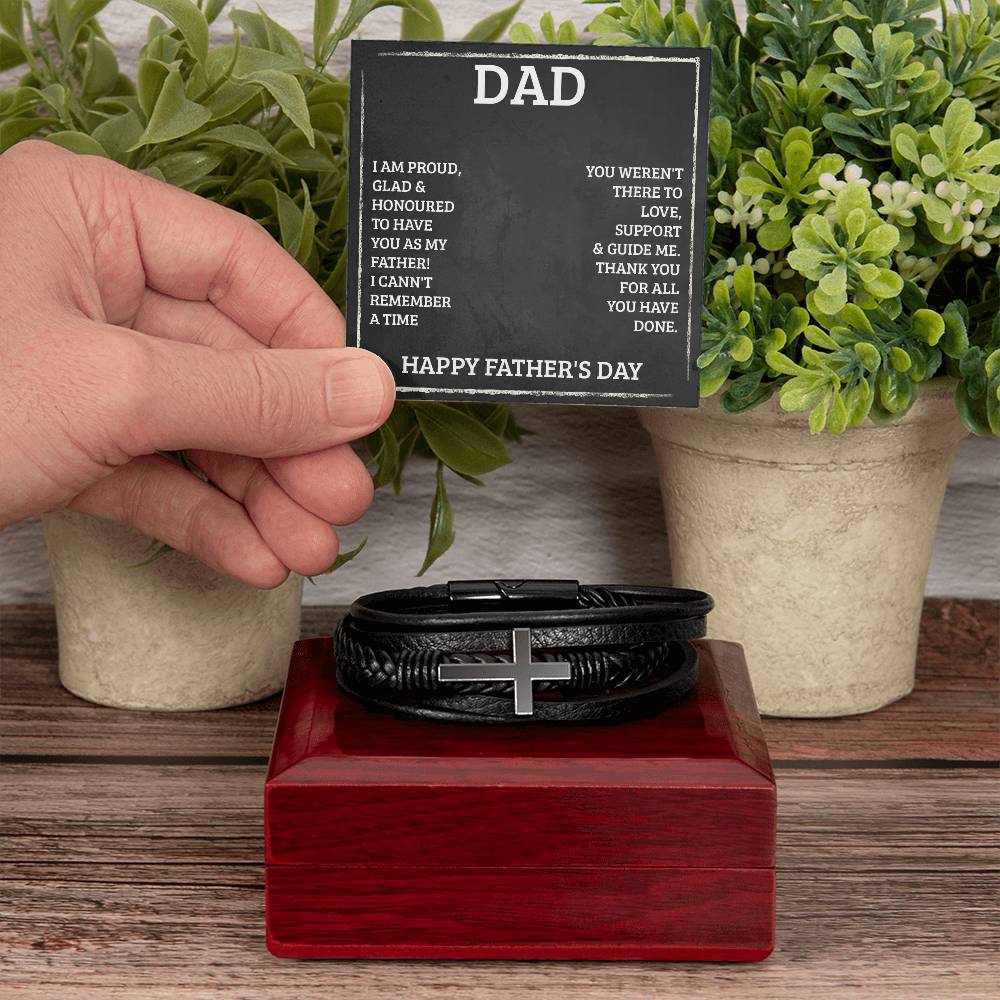 To Dad I'm Proud Men's Cross Bracelet - Vegan Leather with Stainless Steel-Express Your Love Gifts