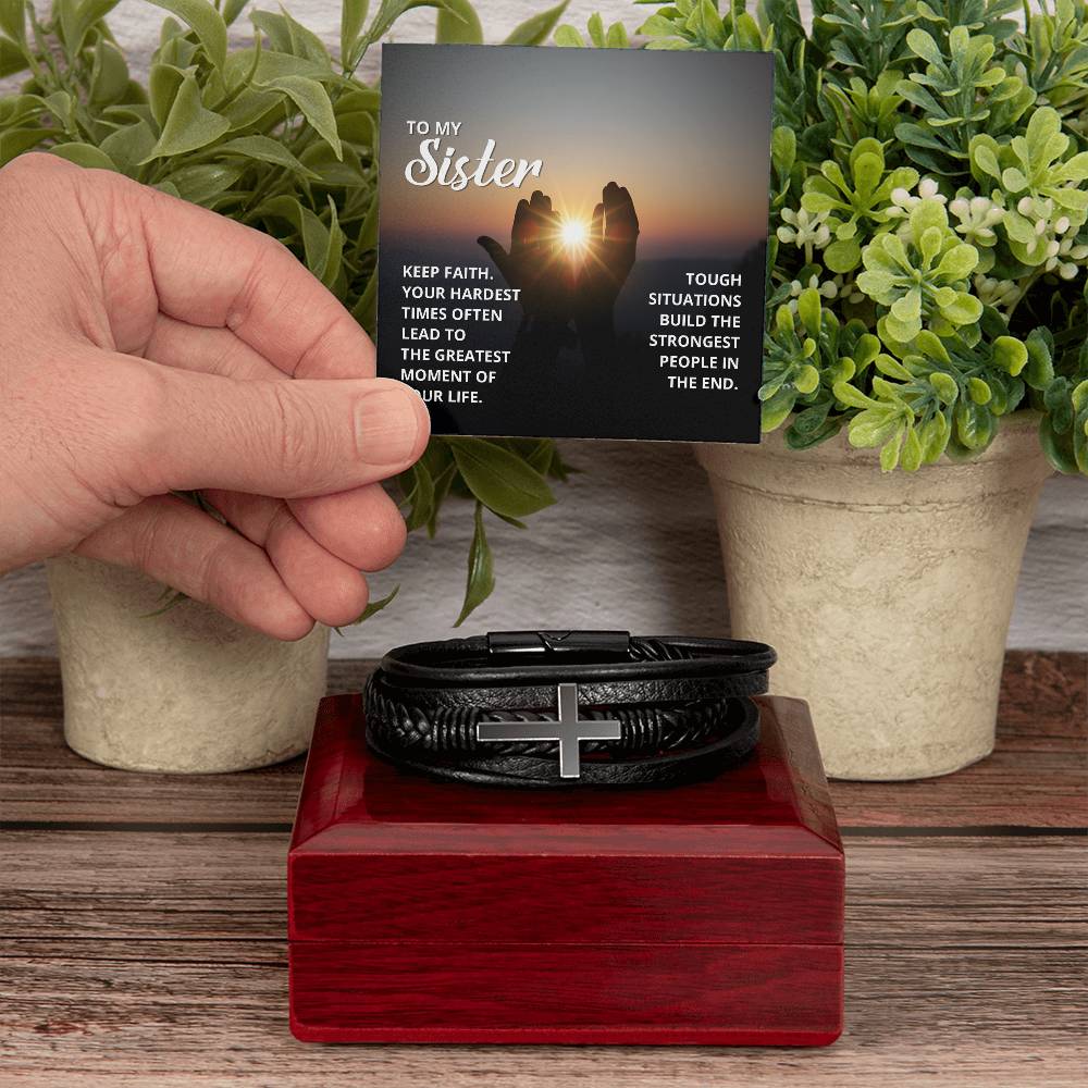 Keep Faith 2 Timothy 4:7 Men's Stainless Steel & Vegan Leather Cross Bracelet - Vegan Leather with Stainless Steel-Express Your Love Gifts