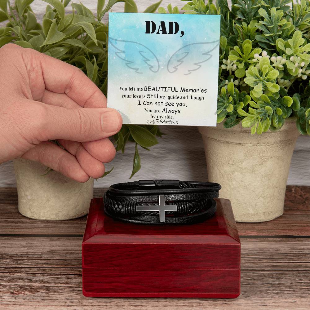 Dad You Left Me Men's Cross Bracelet - Vegan Leather with Stainless Steel-Express Your Love Gifts