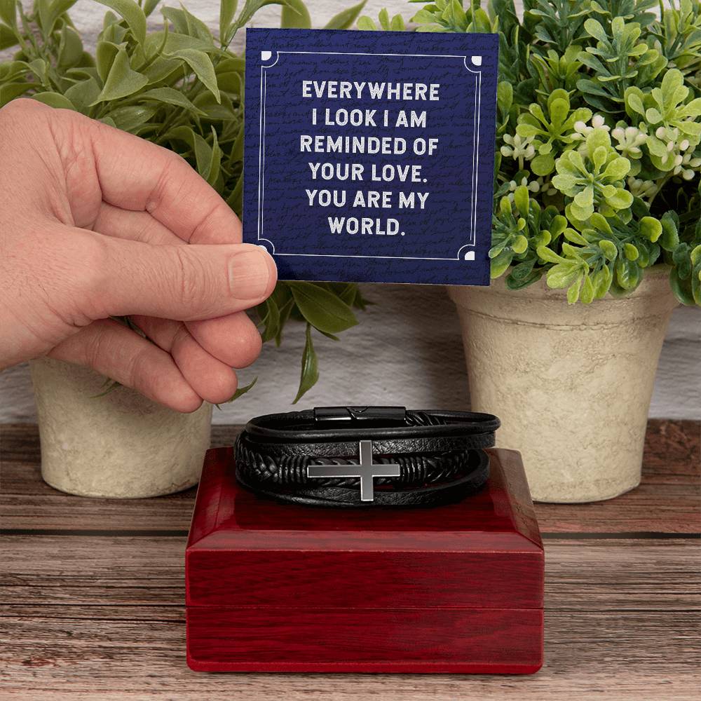Everywhere I Look Men's Cross Bracelet - Vegan Leather with Stainless Steel-Express Your Love Gifts
