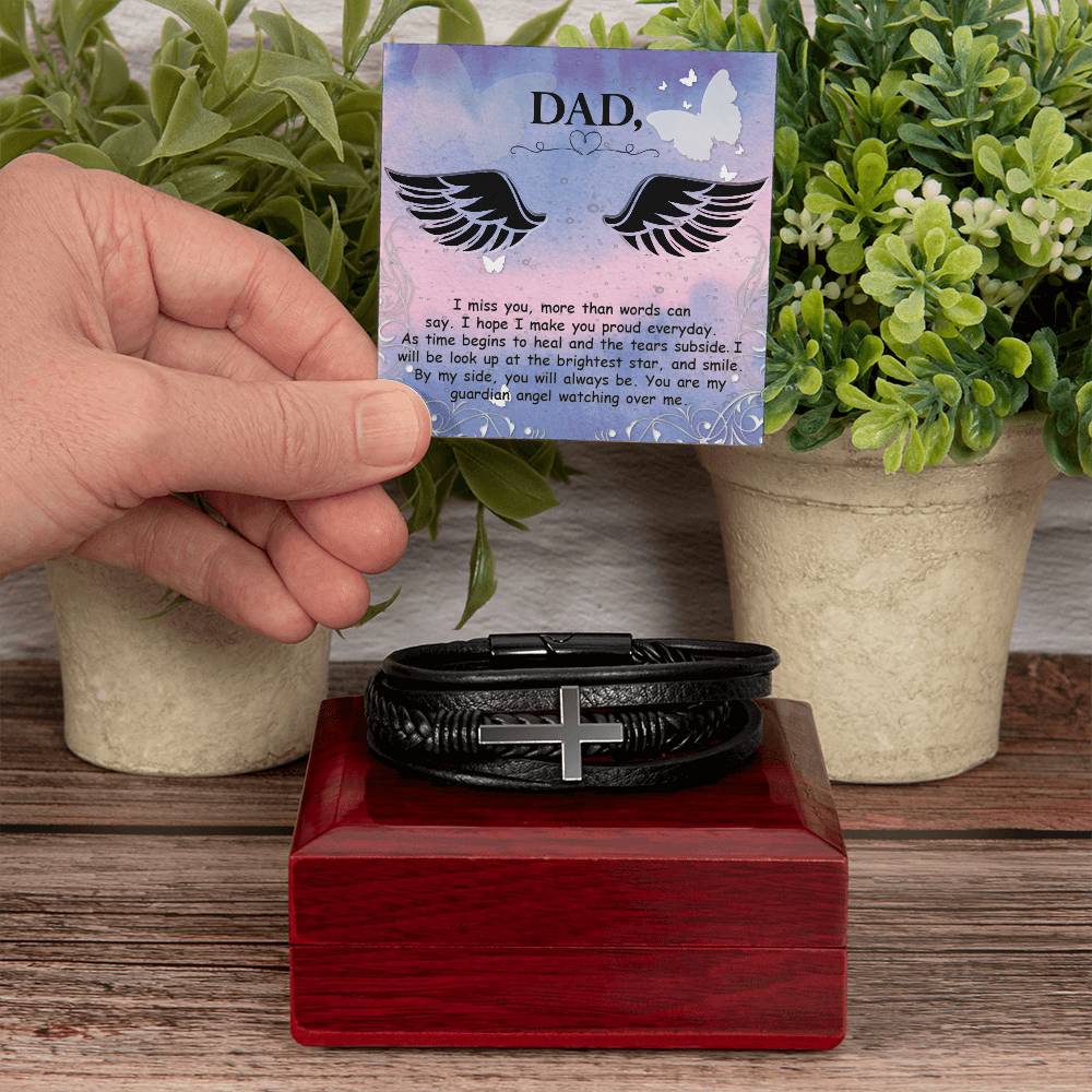 I Miss You More Than Words Men's Cross Bracelet - Vegan Leather with Stainless Steel-Express Your Love Gifts