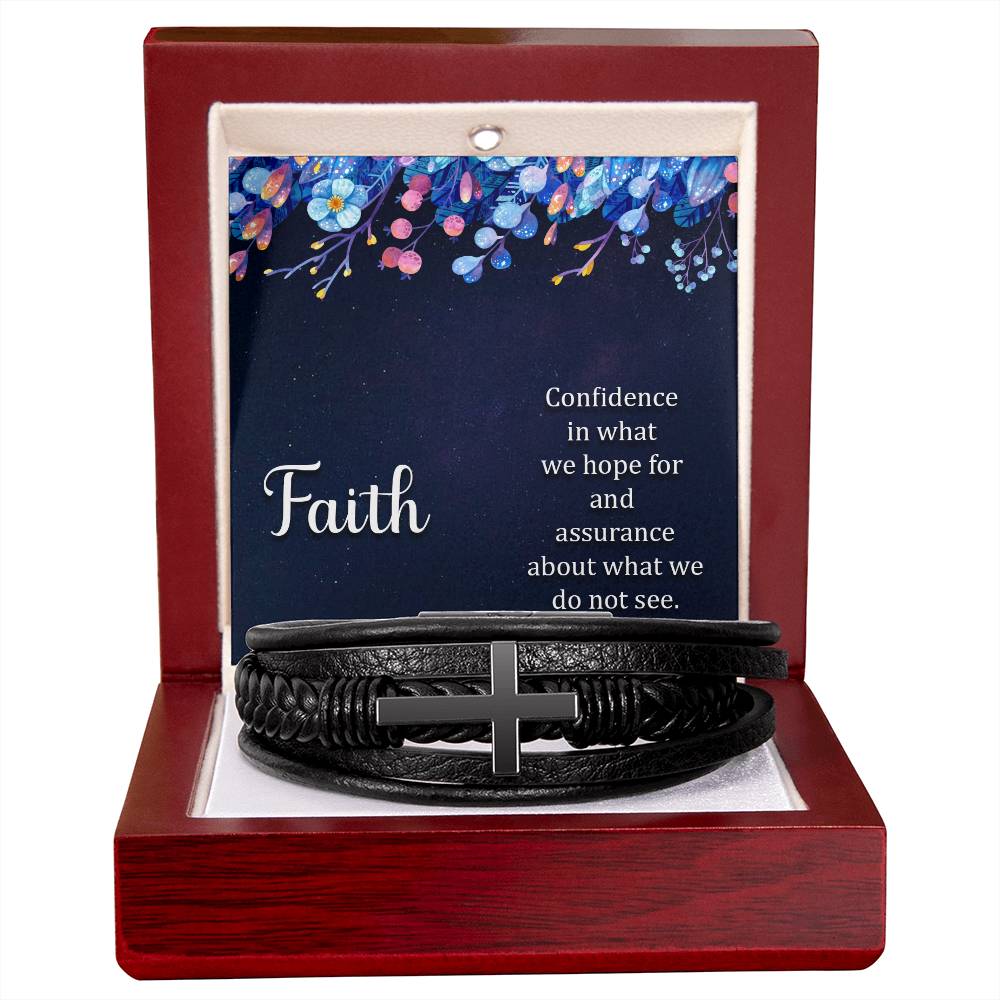 Faith (noun) Hebrews 11:1 Men's Stainless Steel & Vegan Leather Cross Bracelet - Vegan Leather with Stainless Steel-Express Your Love Gifts