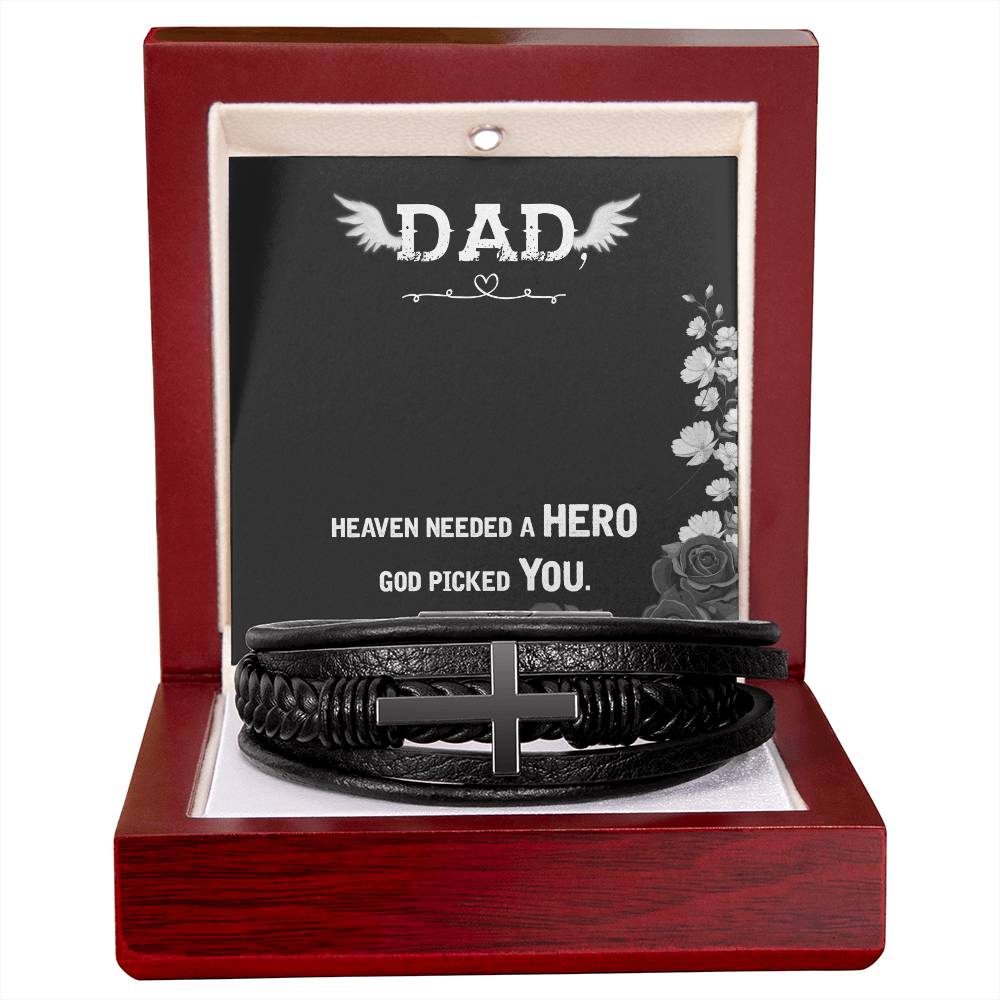 Heaven Needed a Hero Men's Cross Bracelet - Vegan Leather with Stainless Steel-Express Your Love Gifts