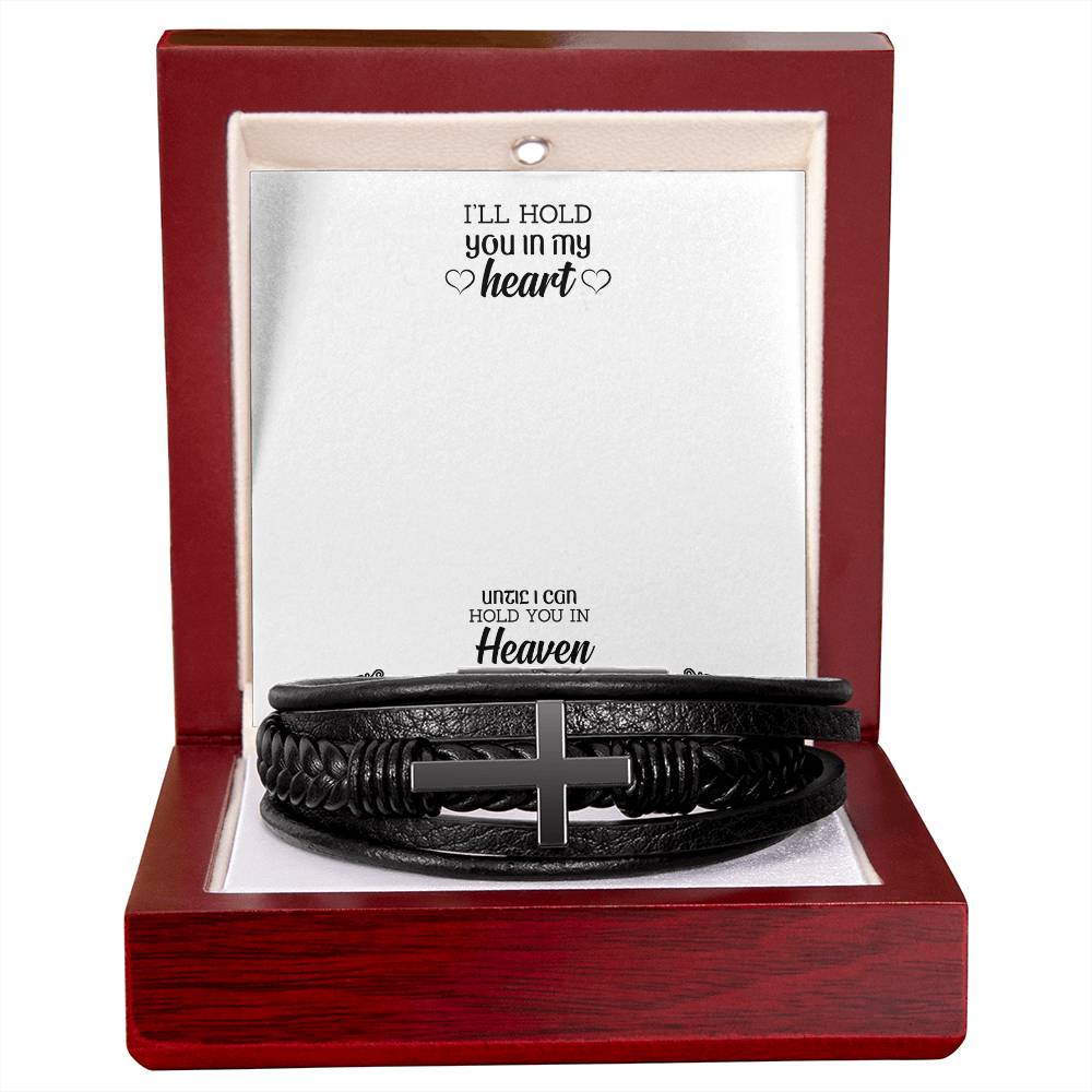 I'll Hold You in My Heart Men's Cross Bracelet - Vegan Leather with Stainless Steel-Express Your Love Gifts
