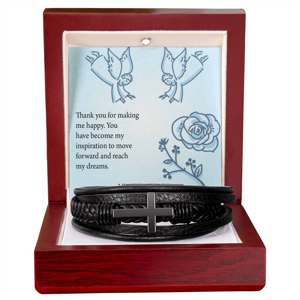 You're my Inspiration Thessalonians Men's Stainless Steel & Vegan Leather Cross Bracelet - Vegan Leather with Stainless Steel-Express Your Love Gifts