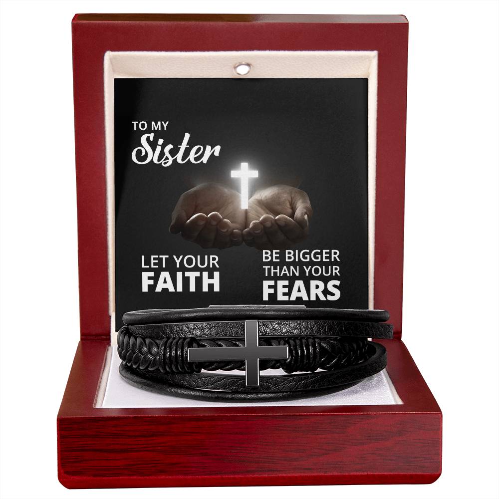 Let Your Faith Be Bigger Than Your Fears Isaiah 41:10 Men's Stainless Steel & Vegan Leather Cross Bracelet - Vegan Leather with Stainless Steel-Express Your Love Gifts