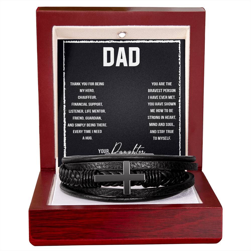 To Dad I Love You So Much Men's Cross Bracelet - Vegan Leather with Stainless Steel-Express Your Love Gifts