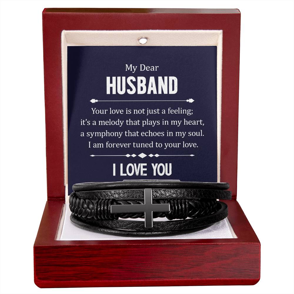 To My Husband Your Love is Not Just a Feeling Men's Cross Bracelet - Vegan Leather with Stainless Steel-Express Your Love Gifts