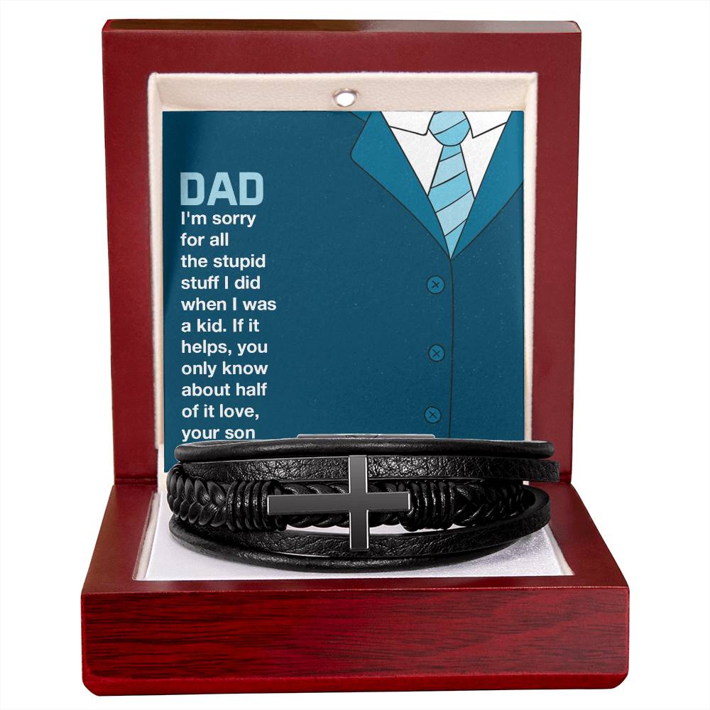 To My Dad You Only Know About Half Men's Cross Bracelet - Vegan Leather with Stainless Steel-Express Your Love Gifts