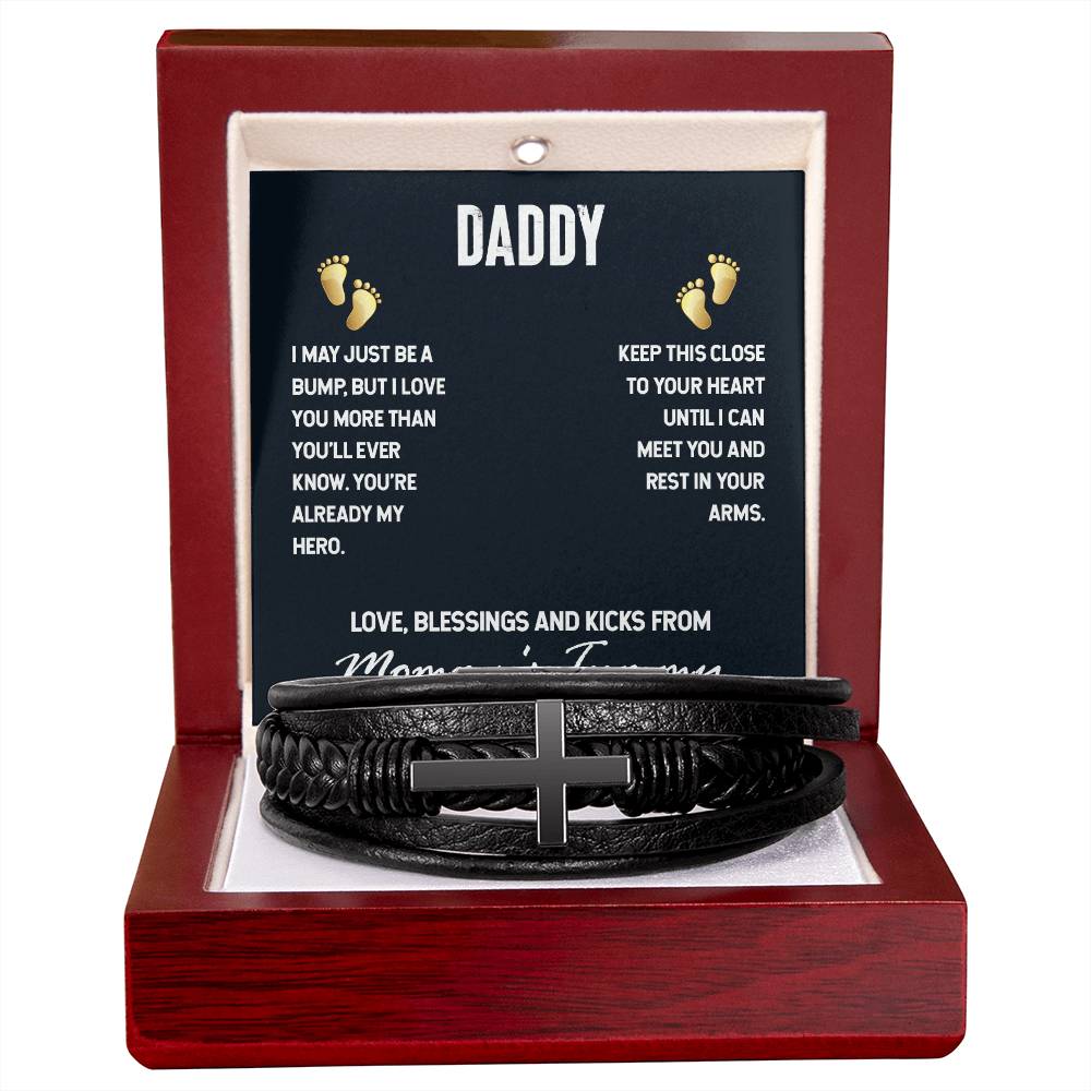 Daddy I May Just be a Bump Men's Cross Bracelet - Vegan Leather with Stainless Steel-Express Your Love Gifts