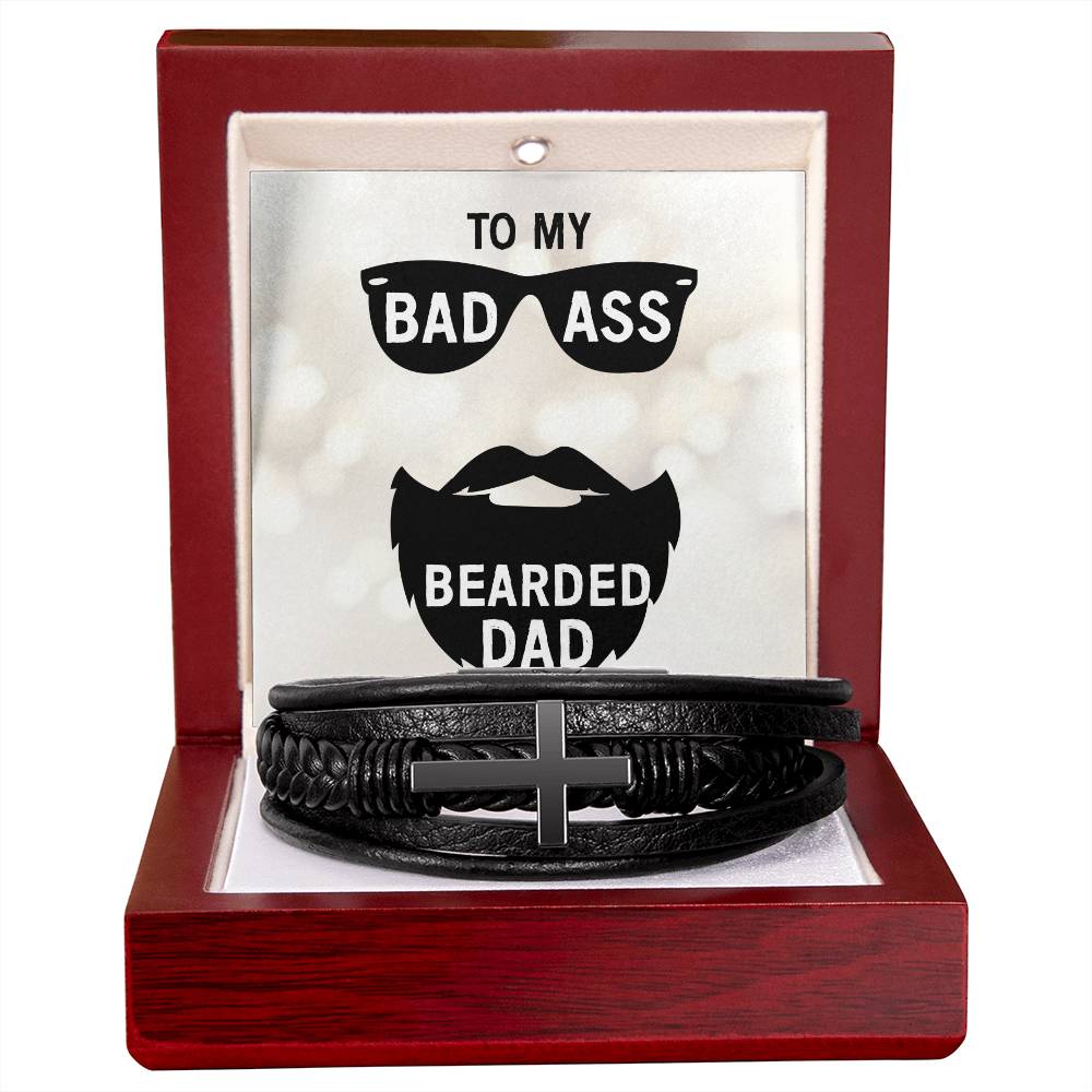 To My Badass Bearded Dad Men's Cross Bracelet - Vegan Leather with Stainless Steel-Express Your Love Gifts