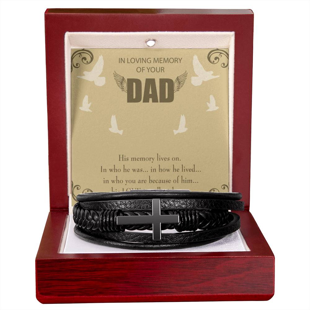 His Memory Lives On Men's Cross Bracelet - Vegan Leather with Stainless Steel-Express Your Love Gifts