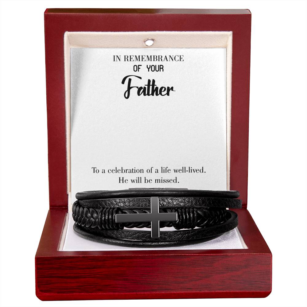 Celebration of a Life Men's Cross Bracelet - Vegan Leather with Stainless Steel-Express Your Love Gifts