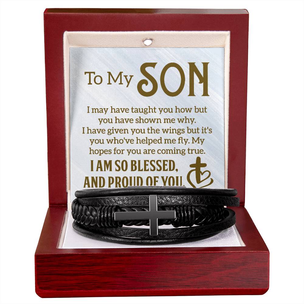 To My Son I Am So Blessed Men's Cross Bracelet - Vegan Leather with Stainless Steel-Express Your Love Gifts