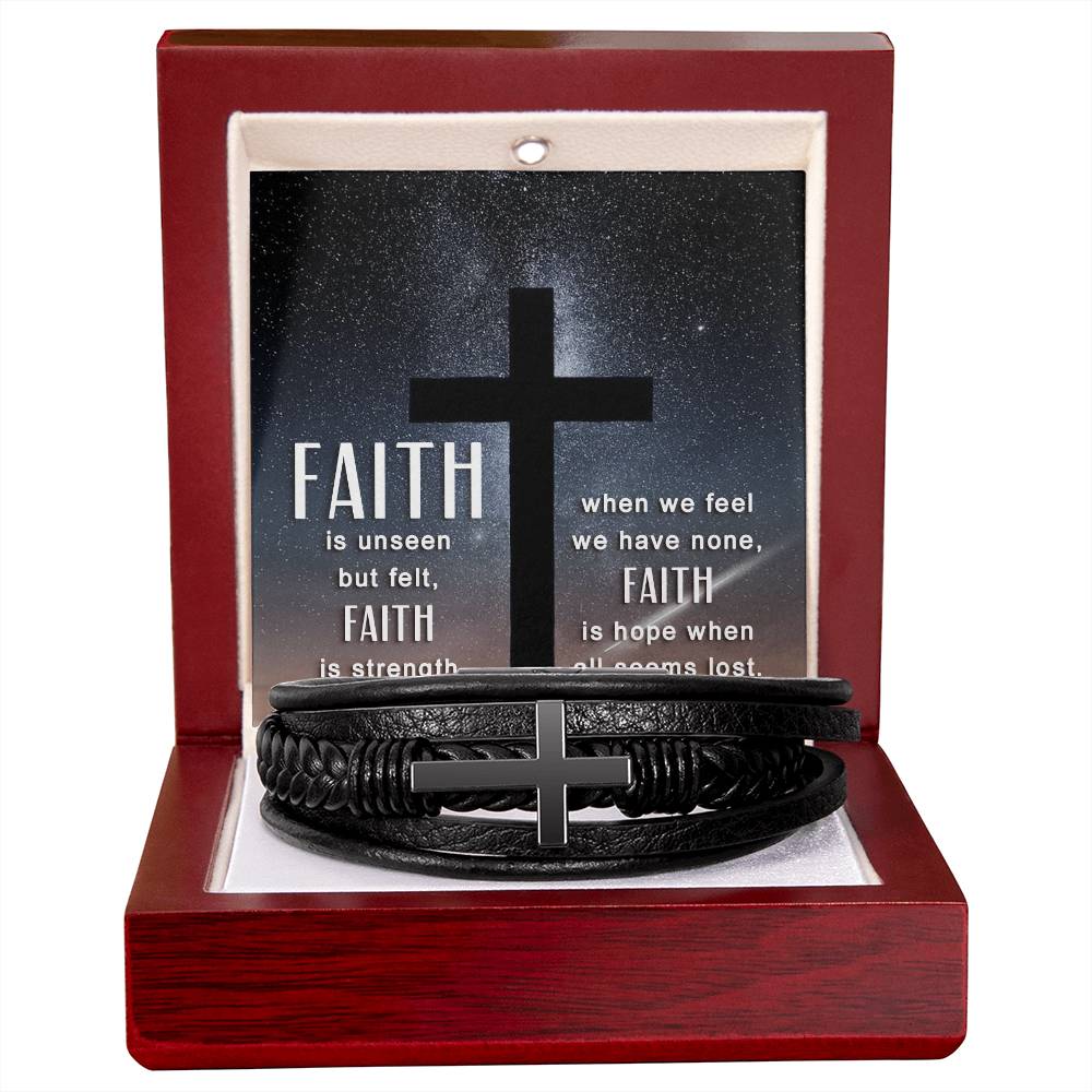 Faith is Unseen But Felt Men's Stainless Steel & Vegan Leather Cross Bracelet - Vegan Leather with Stainless Steel-Express Your Love Gifts