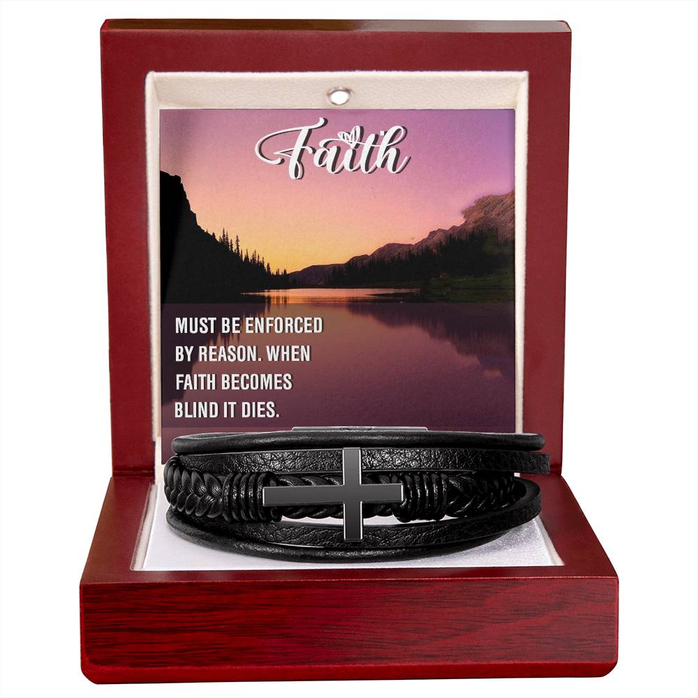 Must be Enforced Men's Stainless Steel & Vegan Leather Cross Bracelet - Vegan Leather with Stainless Steel-Express Your Love Gifts