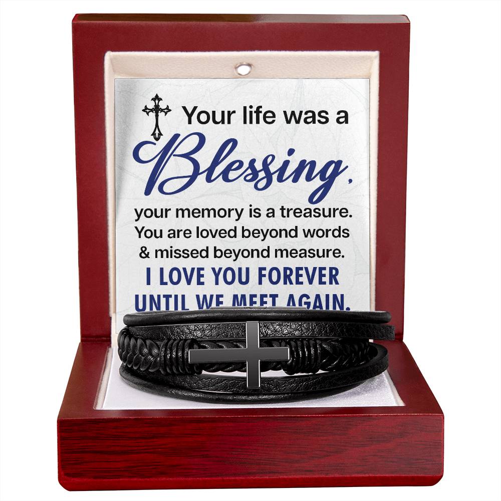 Your Life Was a Blessing Men's Cross Bracelet - Vegan Leather with Stainless Steel-Express Your Love Gifts