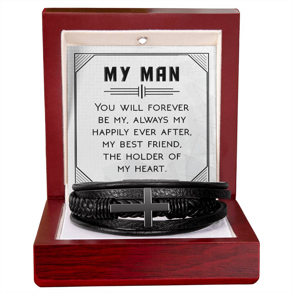 You Will Forever Be My Always Men's Cross Bracelet - Vegan Leather with Stainless Steel-Express Your Love Gifts