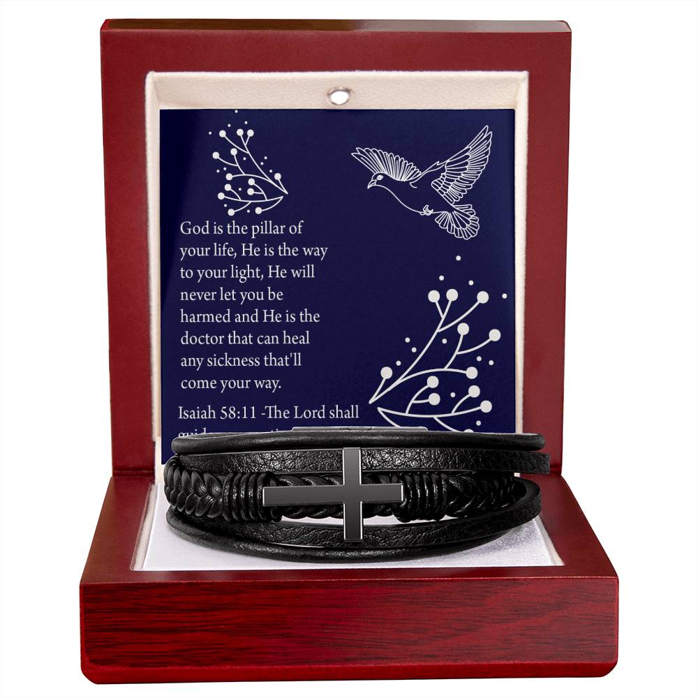 Get Well Isaiah 58:11 Men's Stainless Steel & Vegan Leather Cross Bracelet - Vegan Leather with Stainless Steel-Express Your Love Gifts