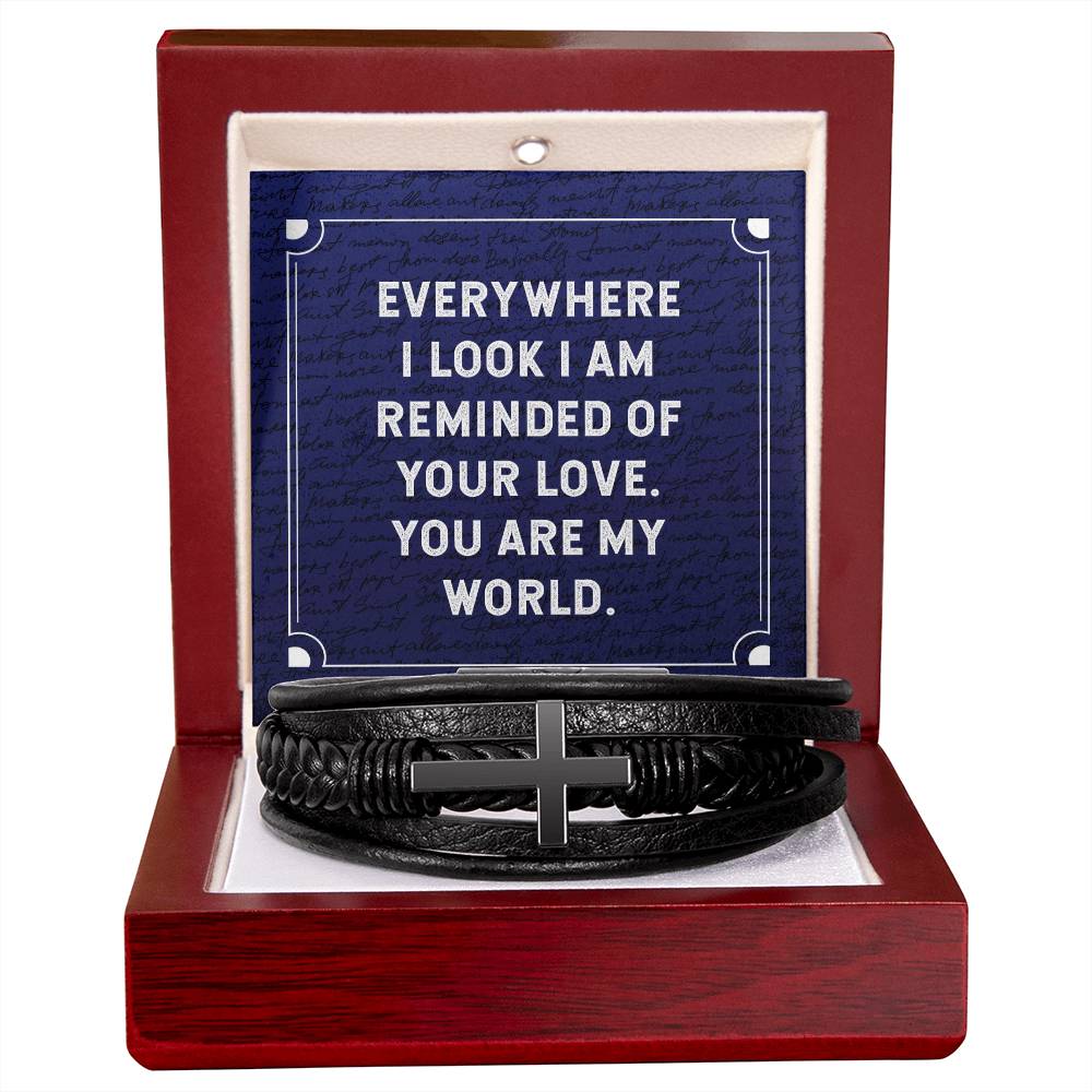 Everywhere I Look Men's Cross Bracelet - Vegan Leather with Stainless Steel-Express Your Love Gifts