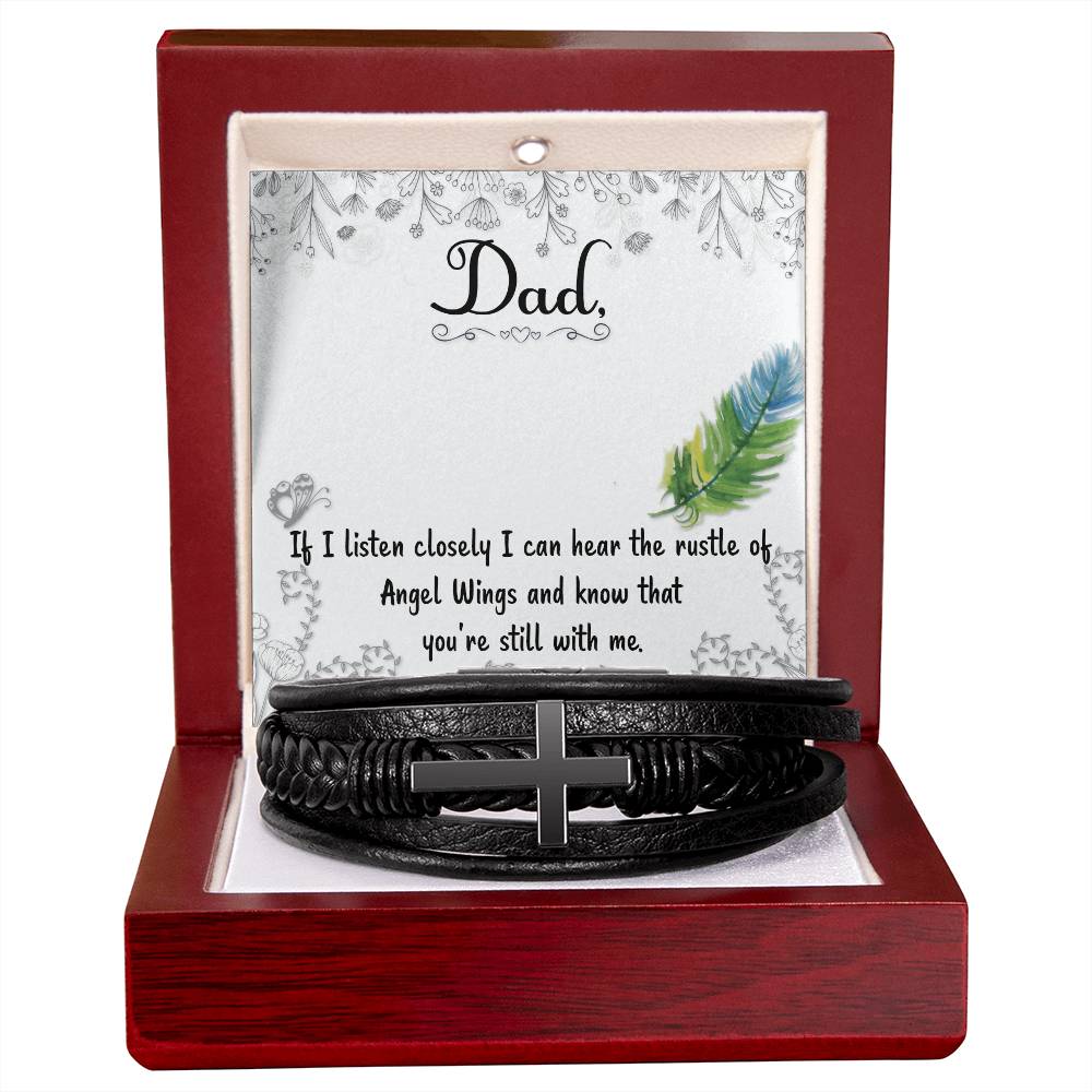 If I Listen Closely Men's Cross Bracelet - Vegan Leather with Stainless Steel-Express Your Love Gifts