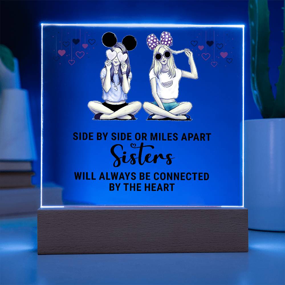 Sisters Side by Side Printed Square Shaped Acrylic Plaque-Express Your Love Gifts