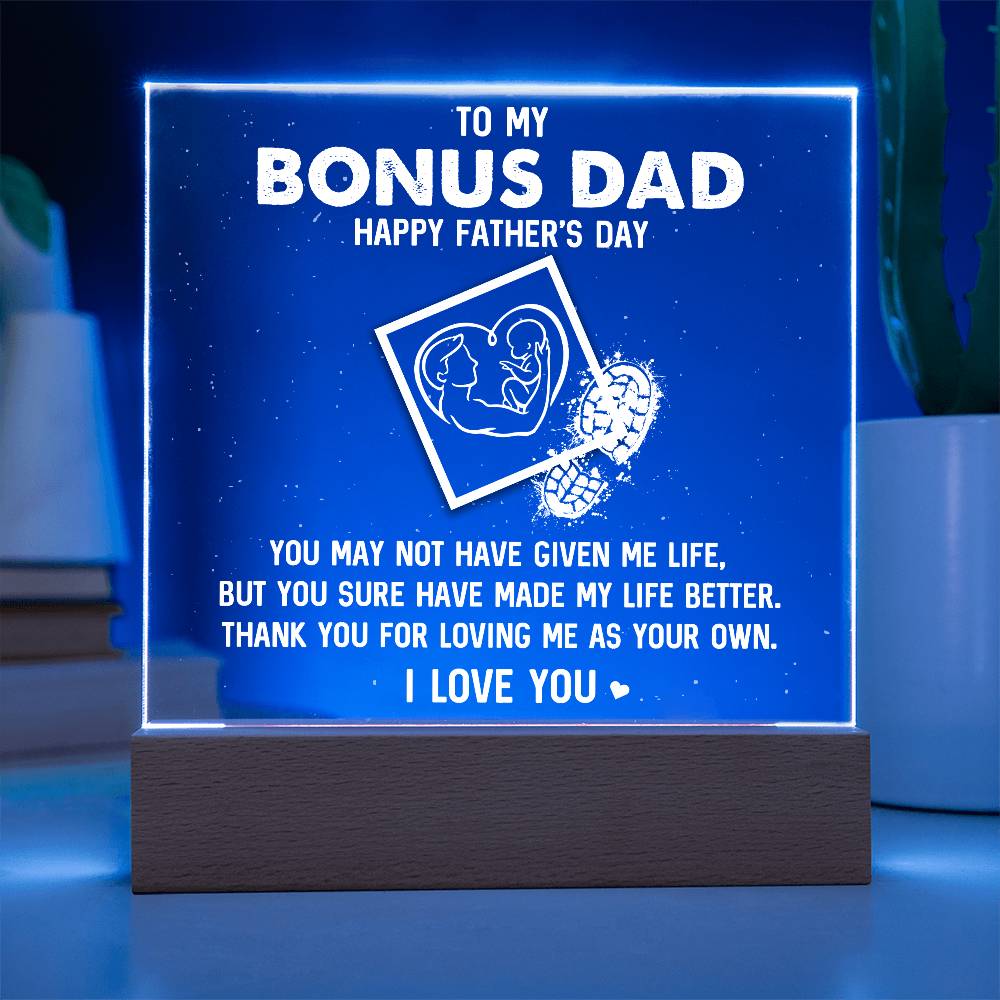 To My Bonus Dad HappyPrinted Square Shaped Acrylic Plaque Father's Day-Express Your Love Gifts