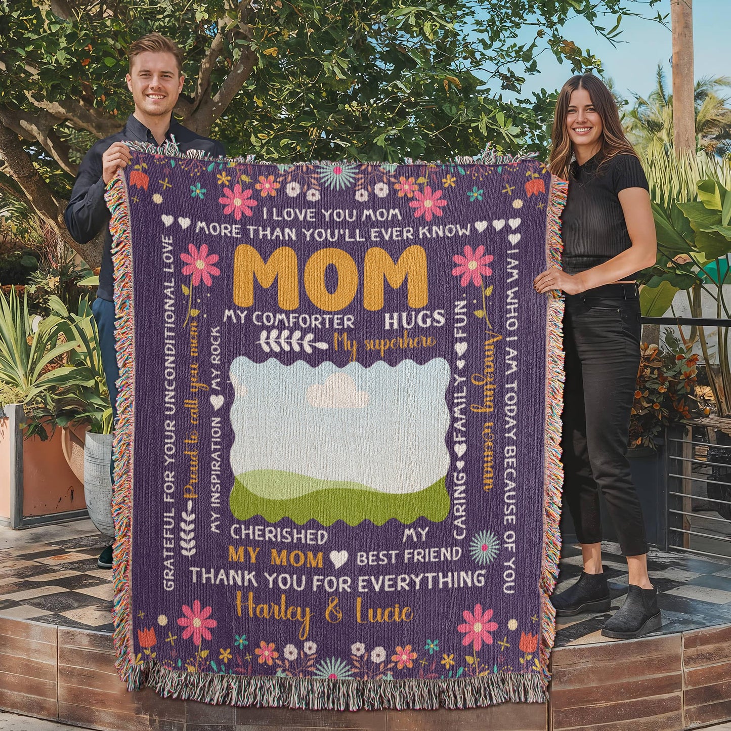 Personalized Heirloom Artwork Woven Blanket I Love You Mom-Express Your Love Gifts