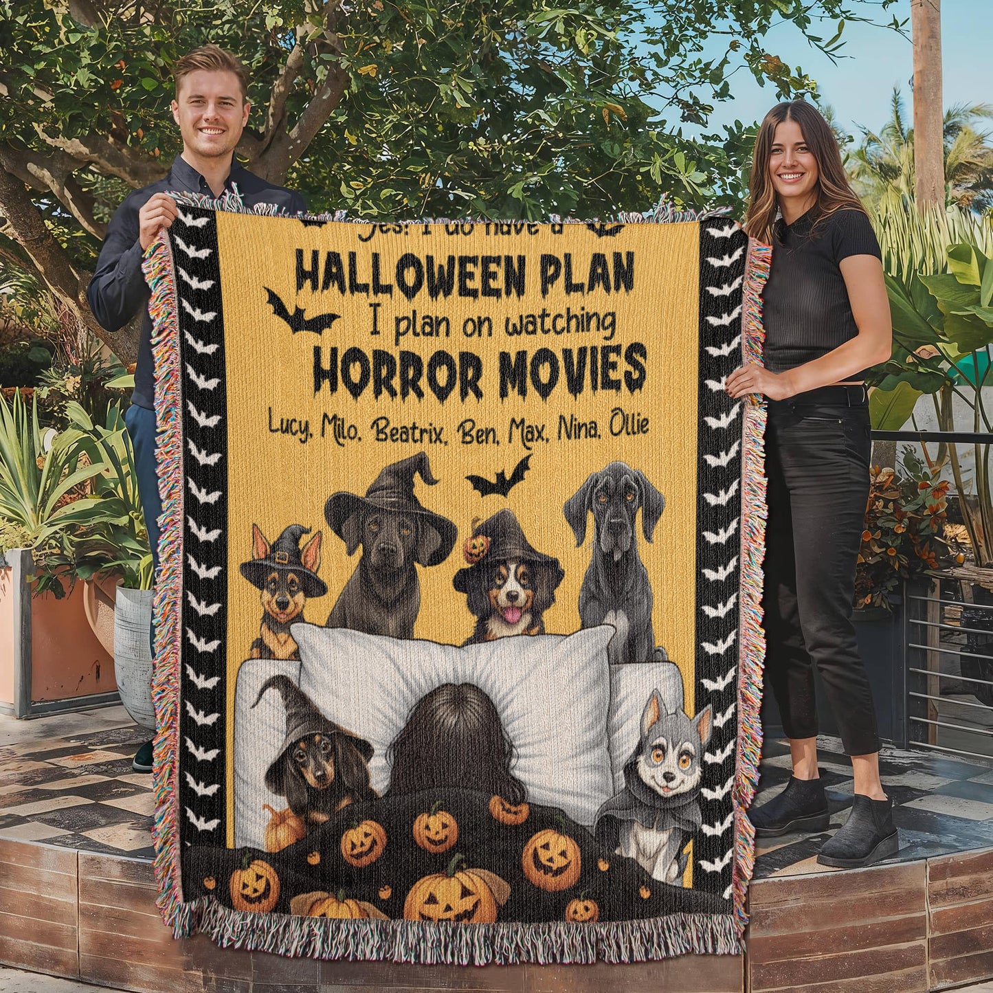 Personalized Heirloom Artwork Woven Blanket Haloween Plan-Express Your Love Gifts