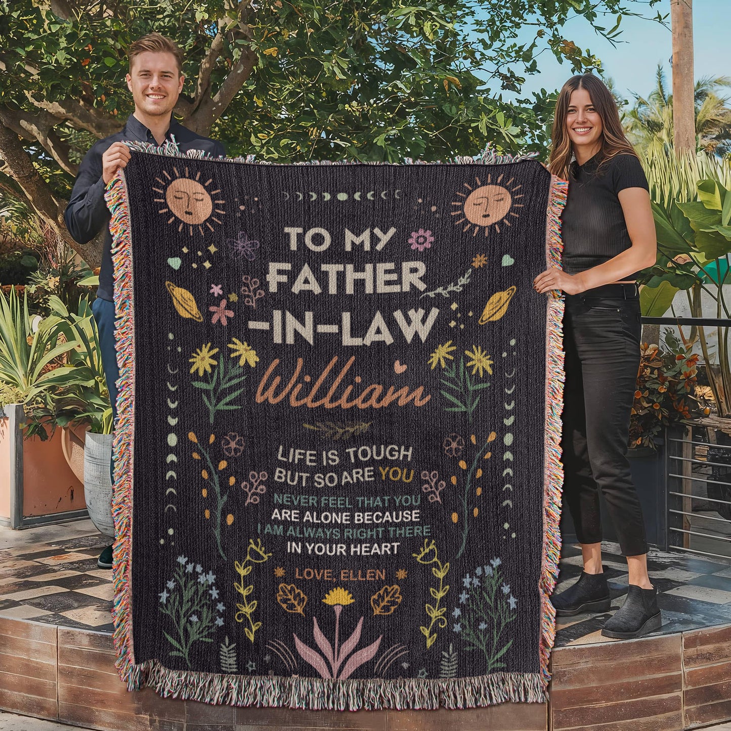Personalized Heirloom Artwork Woven Blanket Life is Tough-Express Your Love Gifts