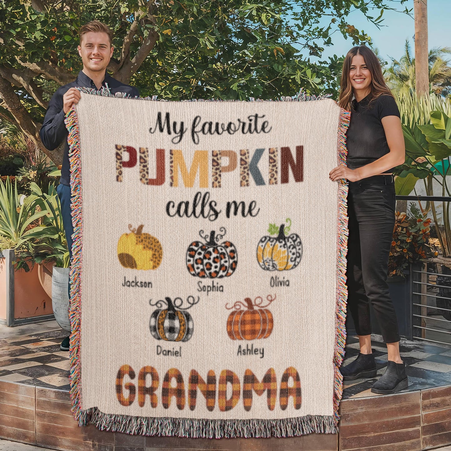 Personalized Heirloom Artwork Woven Blanket Favorite Pumpkin-Express Your Love Gifts