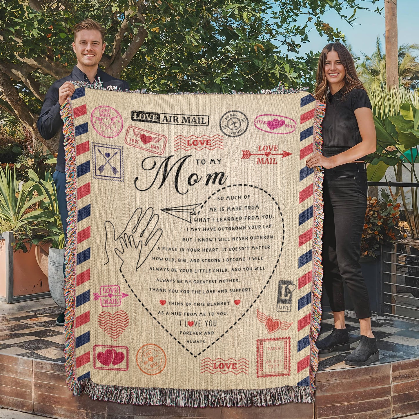Personalized Heirloom Artwork Woven Blanket Love Mail-Express Your Love Gifts