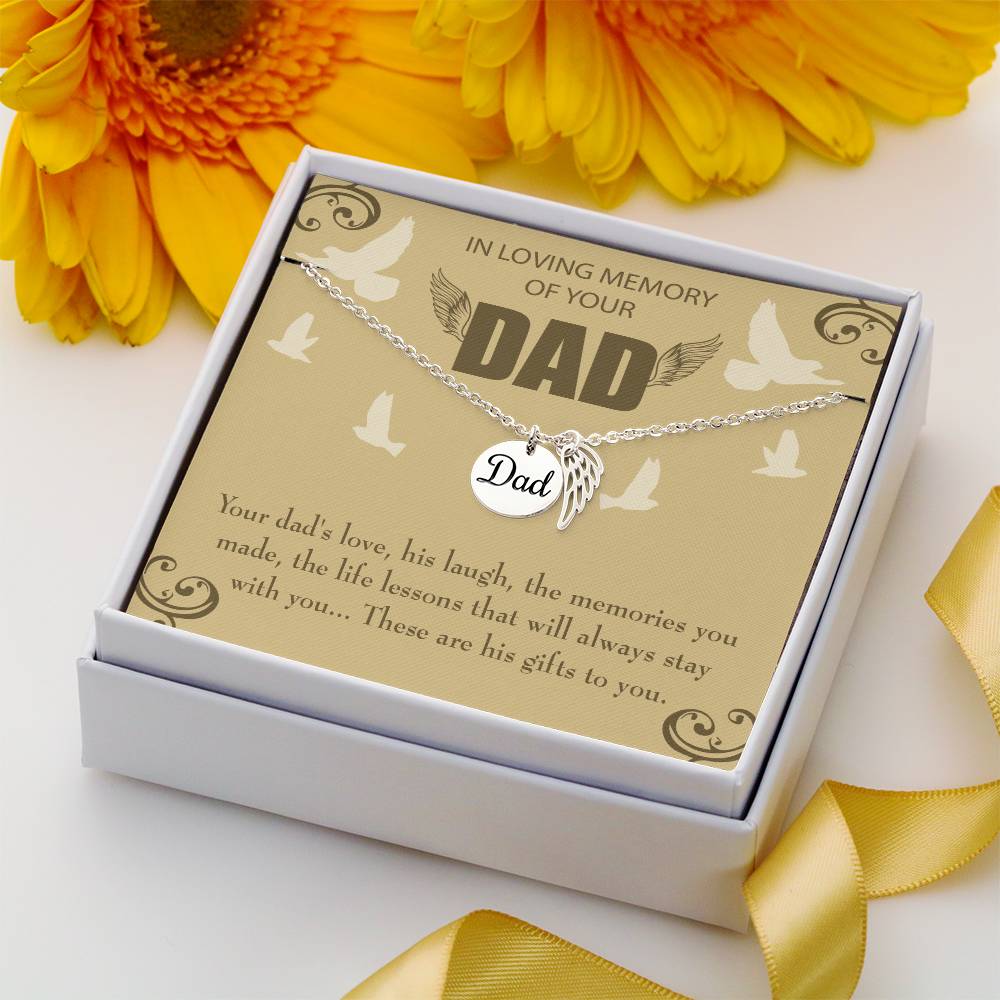 In Loving Memory Remembrance Necklace for Dad Angel Wing Charm Stainless Steel or 18k Gold Finish Remembrance Necklace for Dad Angel Wing Charm Stainless Steel or 18k Gold Finish-Express Your Love Gifts