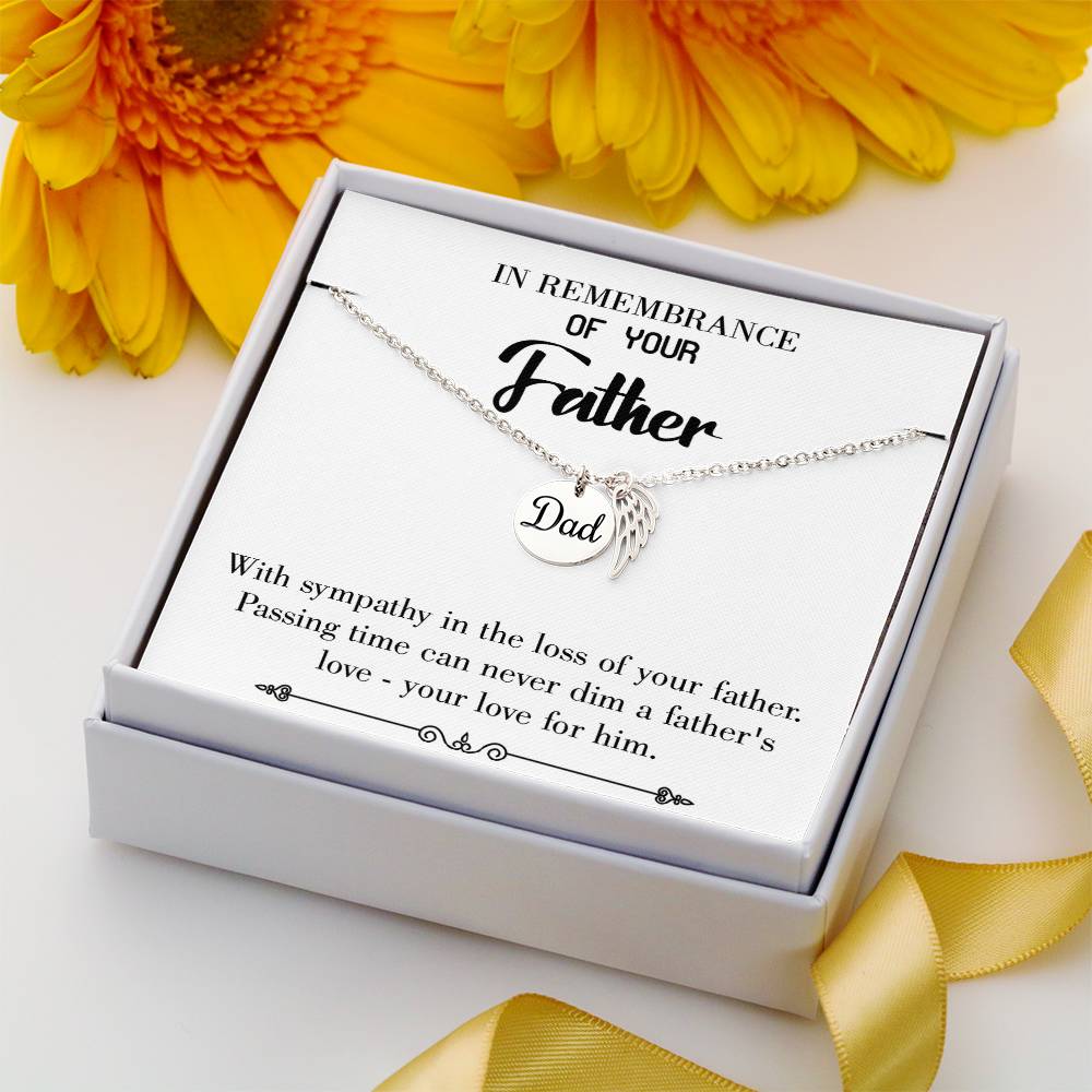 Passing Time Remembrance Necklace for Dad Angel Wing Charm Stainless Steel or 18k Gold Finish-Express Your Love Gifts