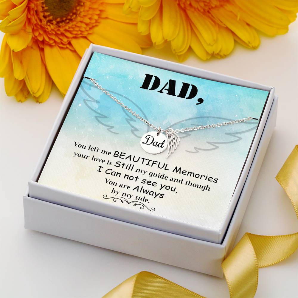 Dad You Left Me Remembrance Necklace for Dad Angel Wing Charm Stainless Steel or 18k Gold Finish-Express Your Love Gifts