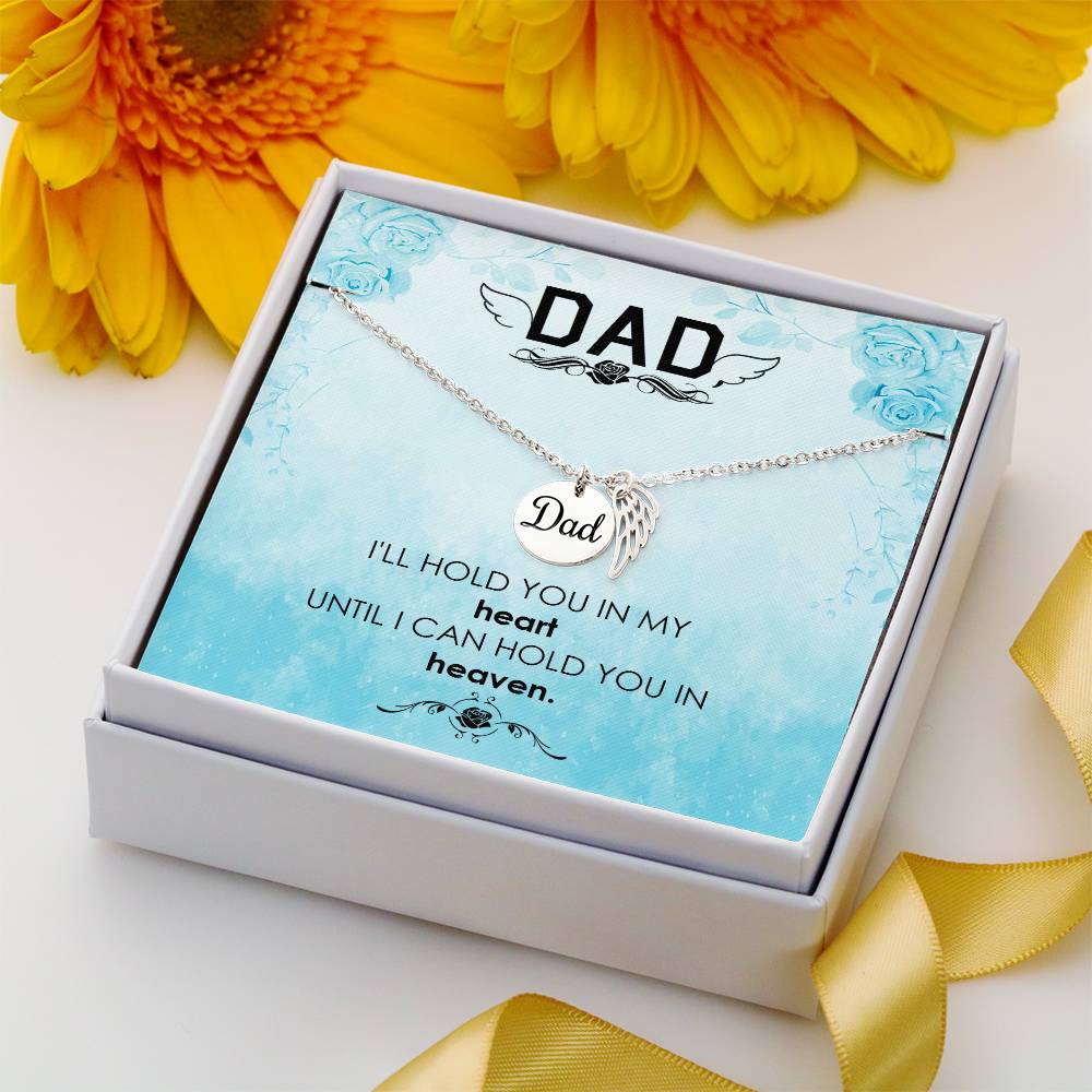 I'll Hold You in Heaven Remembrance Necklace for Dad Angel Wing Charm Stainless Steel or 18k Gold Finish-Express Your Love Gifts