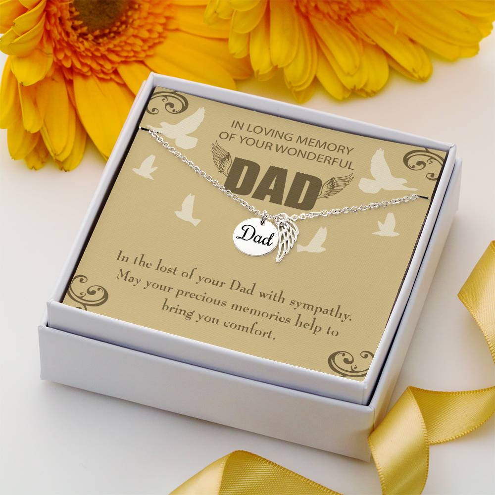 In the Lost of Your Dad Remembrance Necklace for Dad Angel Wing Charm Stainless Steel or 18k Gold Finish-Express Your Love Gifts