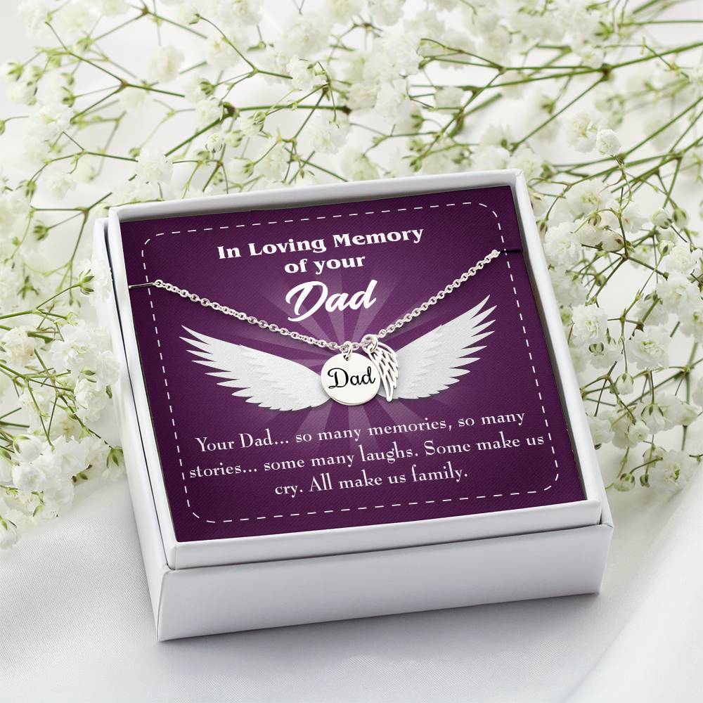 Your Dad Remembrance Necklace for Dad Angel Wing Charm Stainless Steel or 18k Gold Finish-Express Your Love Gifts