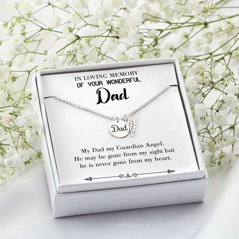 Dad, A Guardian Angel Remembrance Necklace for Dad Angel Wing Charm Stainless Steel or 18k Gold Finish-Express Your Love Gifts